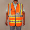 Colete de segurança refletivo de alta visibilidade laranja Neon com bolsos e zíperes Tiras reflexivas horizontais duplo ANSI / ISEA